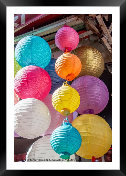 Colorful paper lantern outdoor in a marketplace Framed Mounted Print by Turgay Koca
