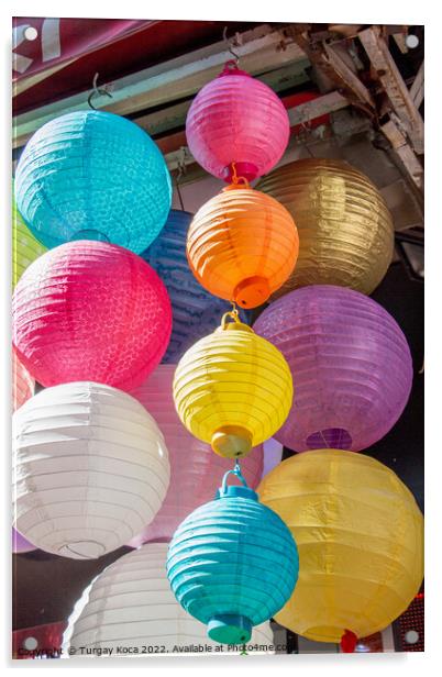 Colorful paper lantern outdoor in a marketplace Acrylic by Turgay Koca
