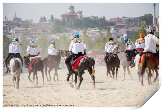 Horseman riding in their ethnic clothes on horse   Print by Turgay Koca