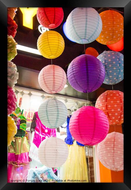 Colorful paper lantern outdoor in a marketplace Framed Print by Turgay Koca