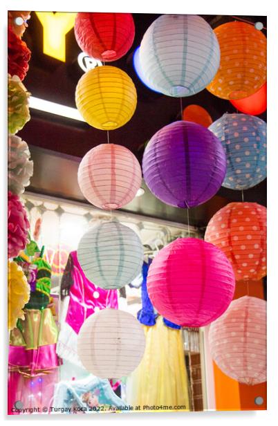 Colorful paper lantern outdoor in a marketplace Acrylic by Turgay Koca