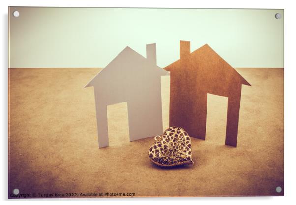 Heart shaped icon and paper houses Acrylic by Turgay Koca