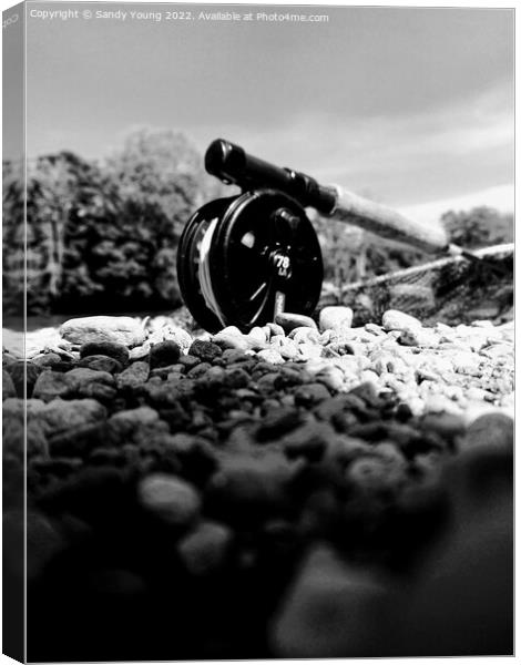 Fishing reel on the Tay Canvas Print by Sandy Young