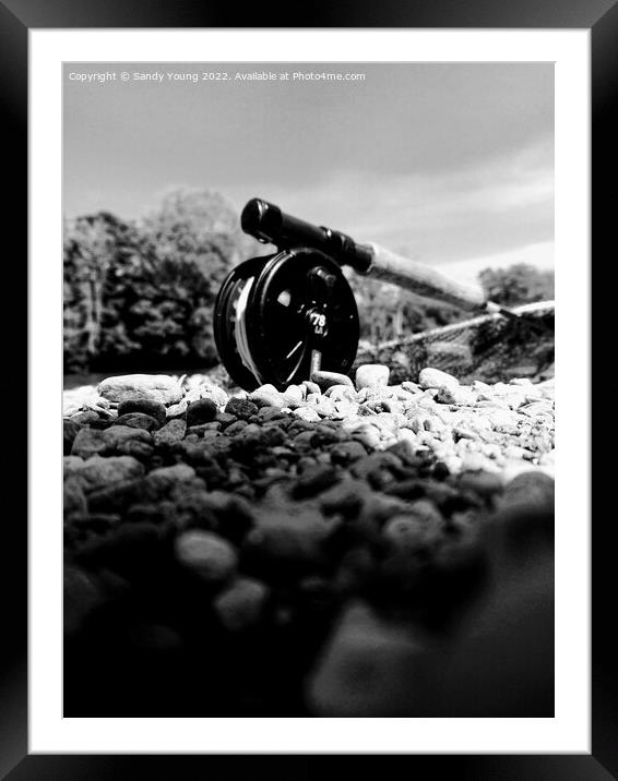 Fishing reel on the Tay Framed Mounted Print by Sandy Young