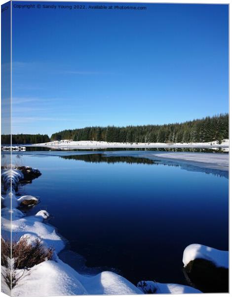 Winter Loch na Creige Aberfeldy blue landscape Canvas Print by Sandy Young