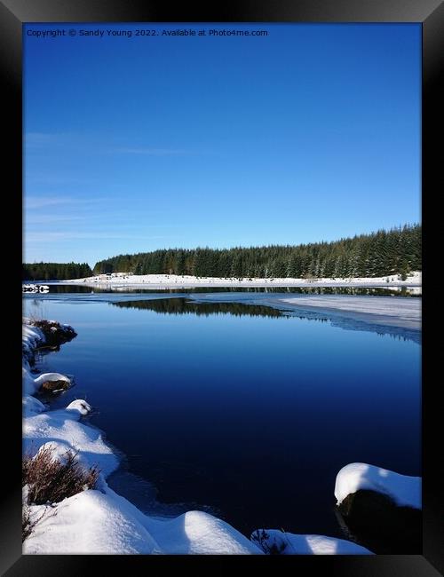 Winter Loch na Creige Aberfeldy blue landscape Framed Print by Sandy Young