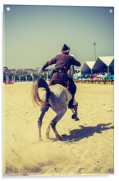 Ottoman horseman riding on his horse Acrylic by Turgay Koca
