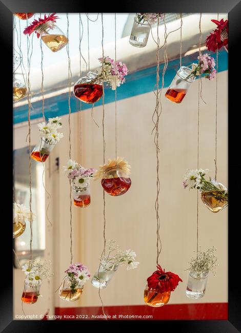 Herbal tea bottles hanging on strings Framed Print by Turgay Koca