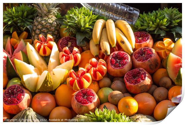 Grapefruits, mangoes, pomegranates, oranges, bananas and melons  Print by Turgay Koca