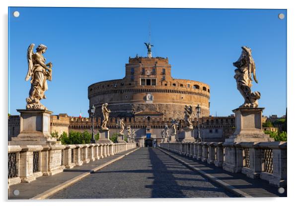 Castel Sant Angelo And Bridge In Rome Acrylic by Artur Bogacki