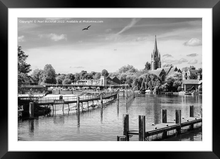 Red Kite over River Thames at Marlow Mono Framed Mounted Print by Pearl Bucknall