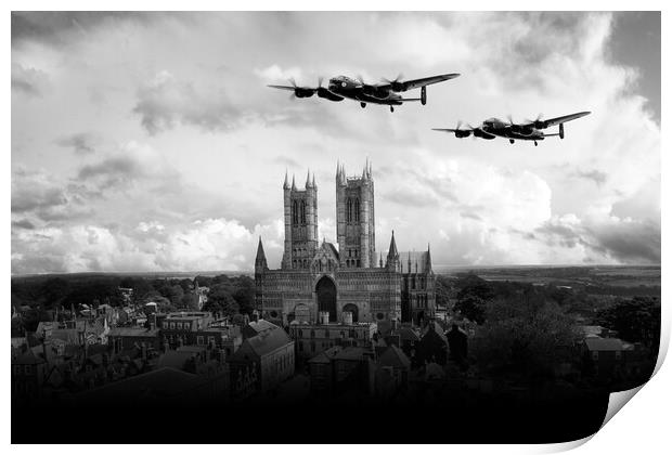Lancaster Over Lincoln Cathedral - Mono Version Print by J Biggadike
