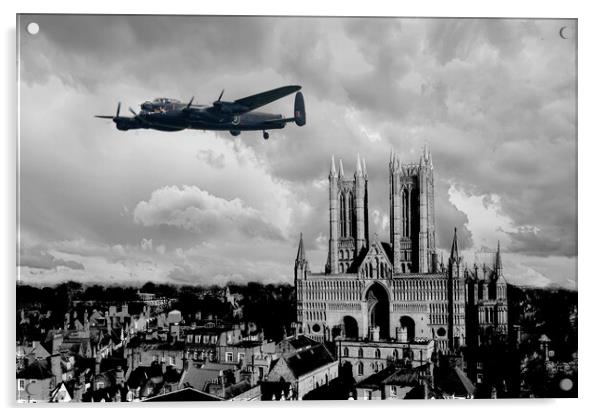 Lancaster Bomber and Lincoln Cathedral Acrylic by J Biggadike