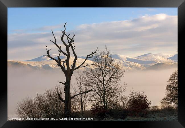 Snow covered mountains of the Northern Lake District, Cumbria Framed Print by Louise Heusinkveld