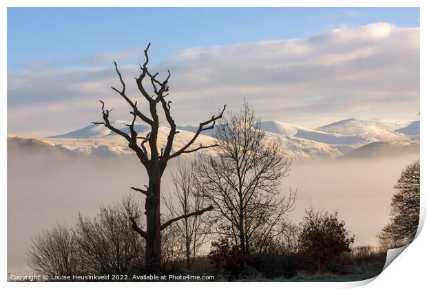 Snow covered mountains of the Northern Lake District, Cumbria Print by Louise Heusinkveld