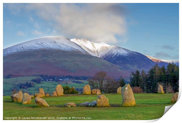 Blencathra and Castlerigg Stone Circle, Lake District, Cumbria Print by Louise Heusinkveld