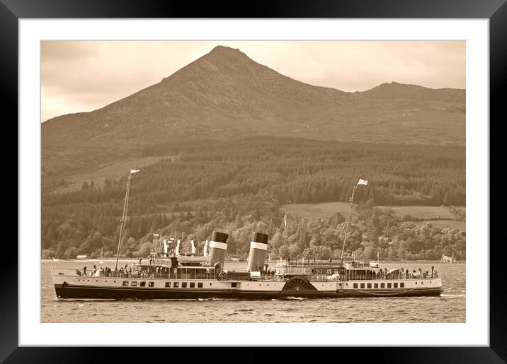 PS Waverley passing Goat Fell, Arran.  (sepia) Framed Mounted Print by Allan Durward Photography