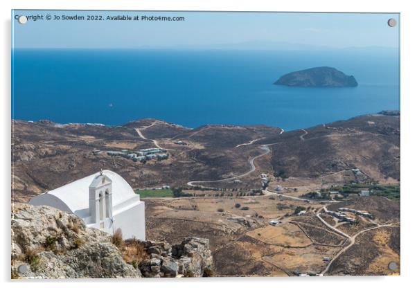 View from the Chora, Serifos Acrylic by Jo Sowden