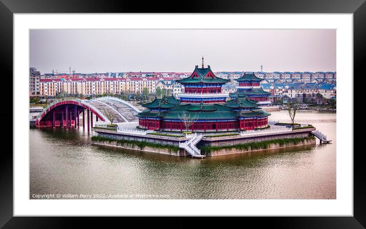 Ancient Temple Jinming Lake Apartment Buildings Kaifeng China Framed Mounted Print by William Perry
