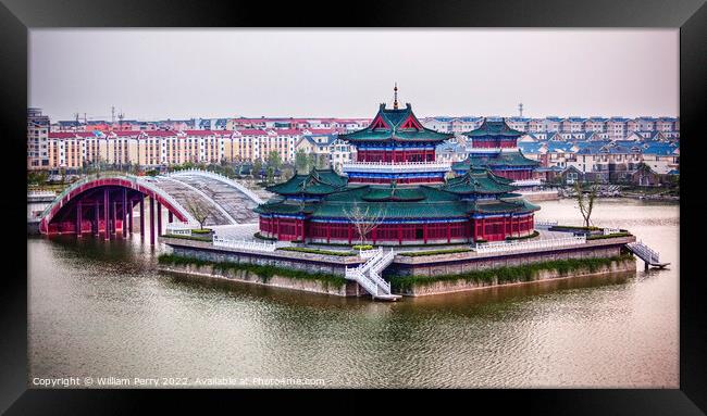 Ancient Temple Jinming Lake Apartment Buildings Kaifeng China Framed Print by William Perry