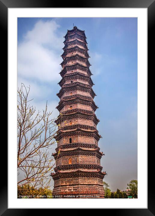 Ancient Iron Buddhist Pagoda Kaifeng Henan China Framed Mounted Print by William Perry