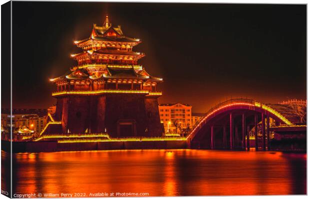 Temple Night Reflection Jinming Lake Kaifeng Henan China Canvas Print by William Perry