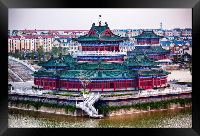 Ancient Temple Buildings Jinming Lake Kaifeng Henan China Framed Print by William Perry