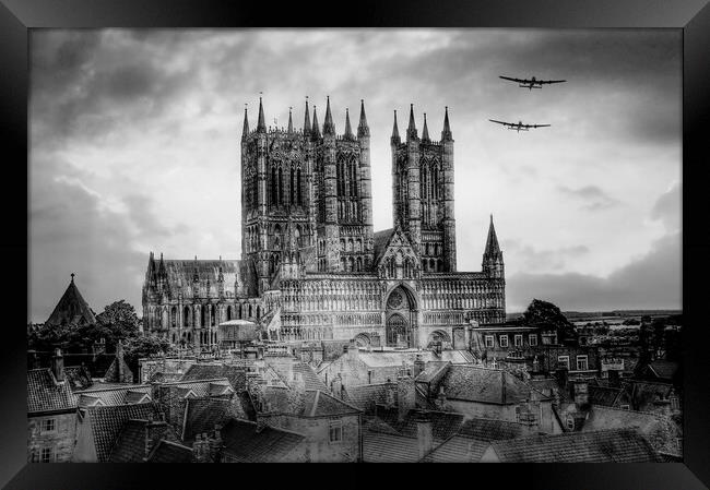 Lancasters and Lincoln Cathedral Monochrome  Framed Print by J Biggadike