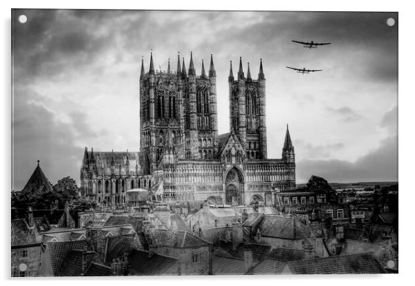 Lancasters and Lincoln Cathedral Monochrome  Acrylic by J Biggadike
