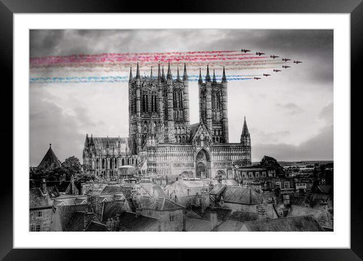 Red Arrows Lincoln Cathedral Flypast  Framed Mounted Print by J Biggadike