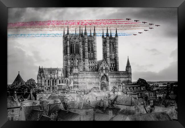 Red Arrows Lincoln Cathedral Flypast  Framed Print by J Biggadike