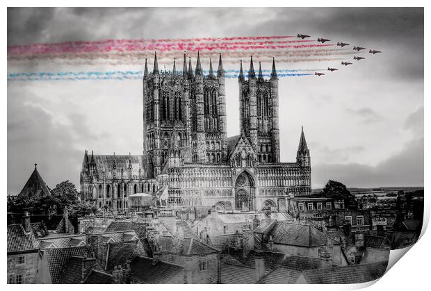 Red Arrows Lincoln Cathedral Flypast  Print by J Biggadike