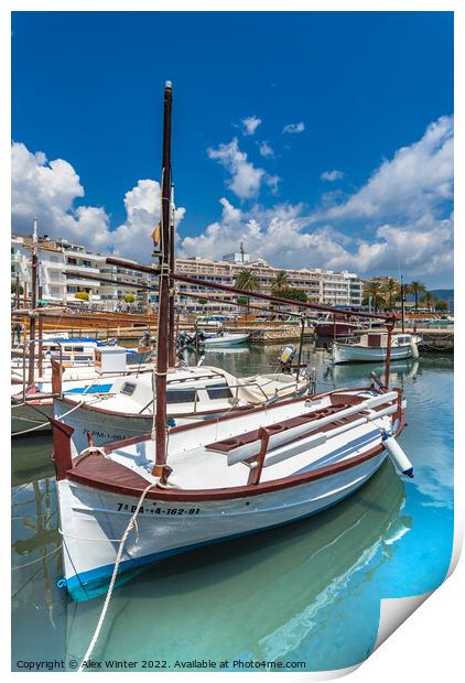 Boats at harbour port of Cala Bona Print by Alex Winter