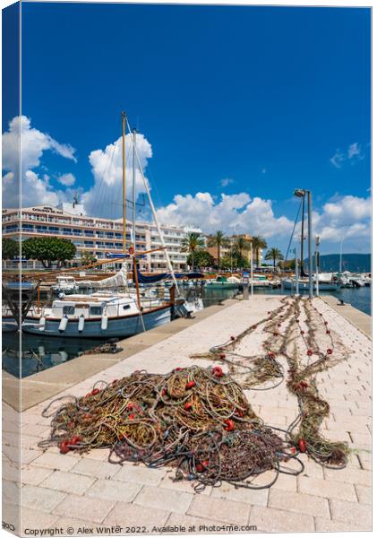Fisher net at fishing harbor port of Sa Coma, cala Canvas Print by Alex Winter