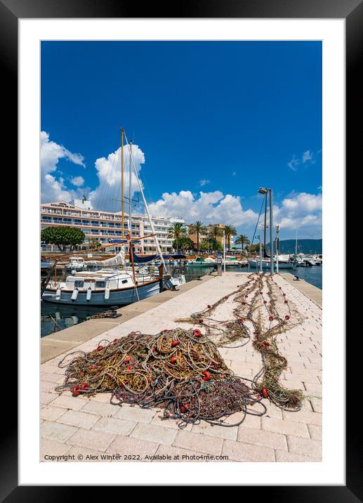 Fisher net at fishing harbor port of Sa Coma, cala Framed Mounted Print by Alex Winter
