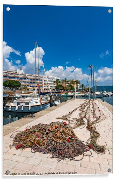 Fisher net at fishing harbor port of Sa Coma, cala Acrylic by Alex Winter