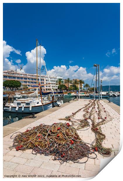 Fisher net at fishing harbor port of Sa Coma, cala Print by Alex Winter