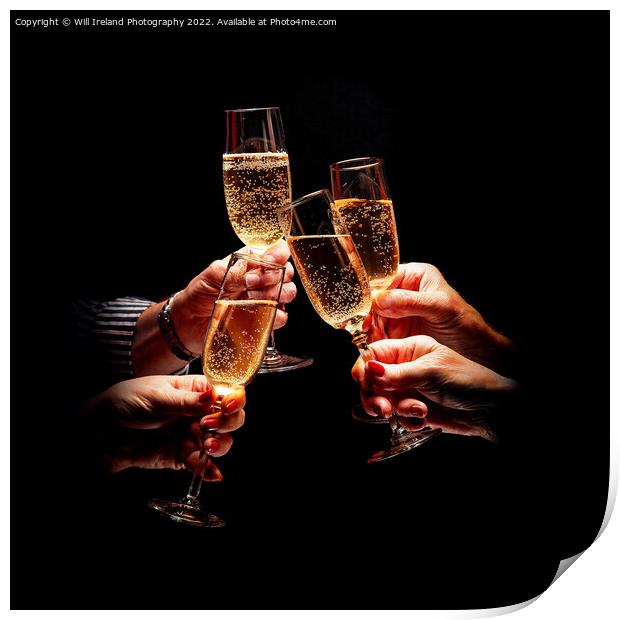 Hands holding Champagne glasses in Celebration Print by Will Ireland Photography
