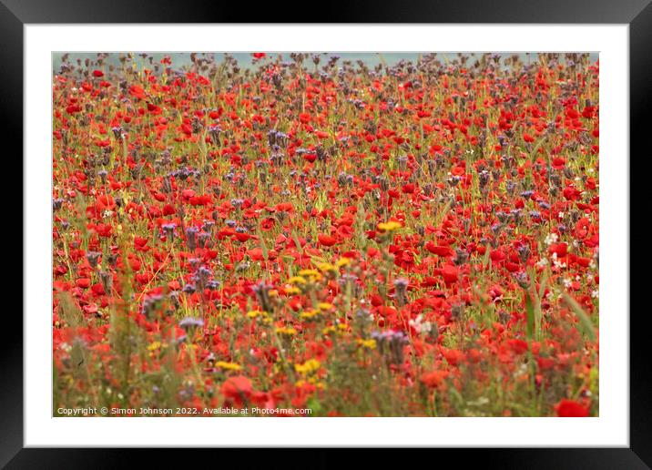 poppy field and meadow flowers Framed Mounted Print by Simon Johnson