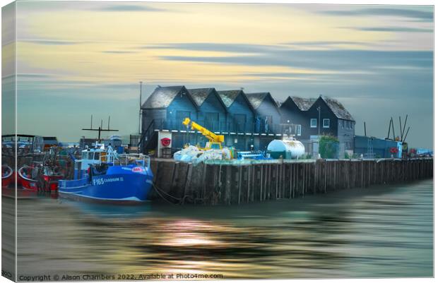 Whitstable Harbour Atmospheric Light Canvas Print by Alison Chambers