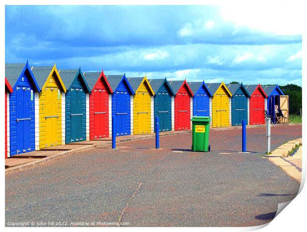 Colourful beach huts at Dawlish Warren in Devon. Print by john hill