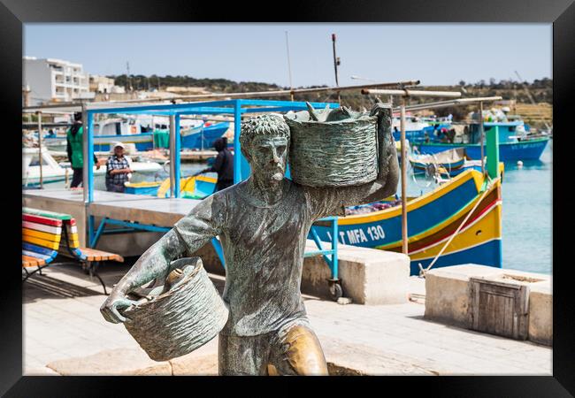 Fisherman statue in Marsaxlokk Framed Print by Jason Wells