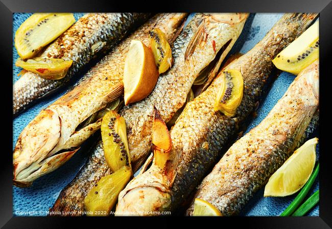 Yummy pelengas fish fried with lime and kiwi. Framed Print by Mykola Lunov Mykola