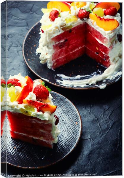 Colorful symbolic cake with watermelon and berries. Canvas Print by Mykola Lunov Mykola