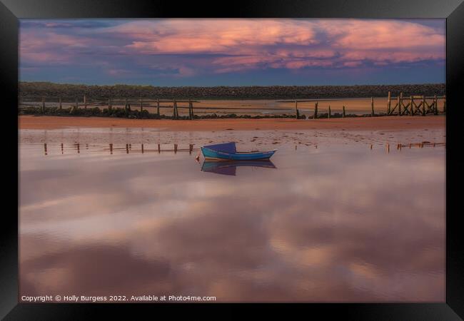 Amble by the sea at sunset Looking over to Walkworth  Framed Print by Holly Burgess