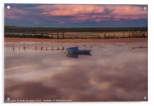 Amble by the sea at sunset Looking over to Walkworth  Acrylic by Holly Burgess