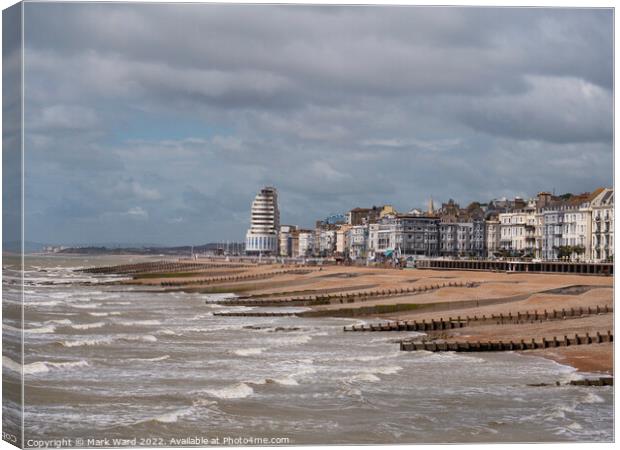 Hastings and St Leonards sefront on a windy day. Canvas Print by Mark Ward