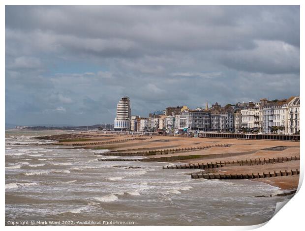 Hastings and St Leonards sefront on a windy day. Print by Mark Ward