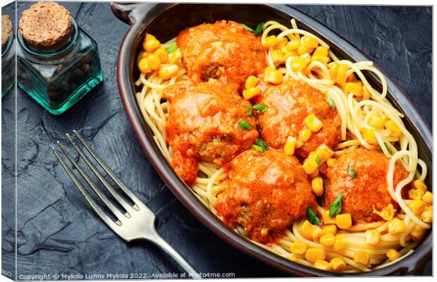 Veggie meatball with meat free and pasta. Canvas Print by Mykola Lunov Mykola
