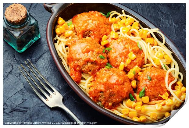 Veggie meatball with meat free and pasta. Print by Mykola Lunov Mykola